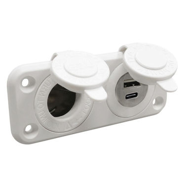 Savukkeensytytinpistorasia + USB-A + USB-C valkoinen