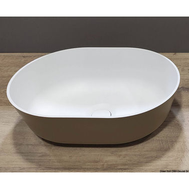 Benkeplatemontert halvoval servant i Ocritech hvit/beige 350x260 mm
