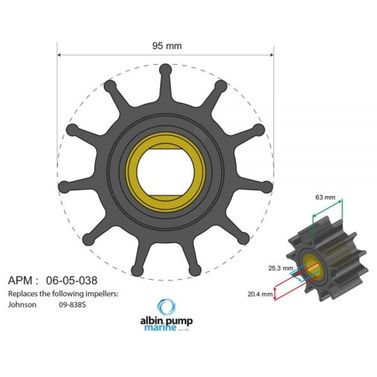 Albin Pump Marine Premium Impeller PN 06-05-038