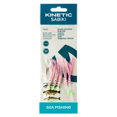 Kinetic Sabiki Lille Blæksprutteforfang Makrel/Torsk, Pink/Glimmer