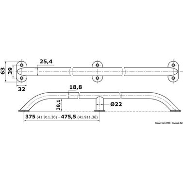 Ovalt rörhandräcke AISI316 19x25 mm 750 mm