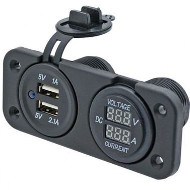 Dubbelt USB-uttag & volt/ampere mätare