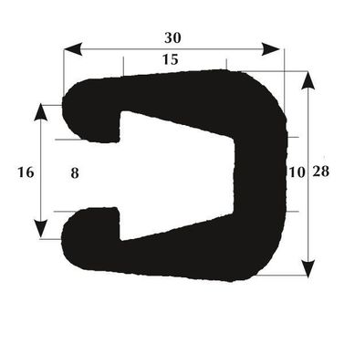 Fenderliste 30mm 8mm kant sort, 50m rulle