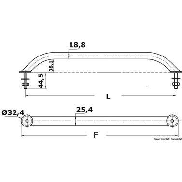Ovalt rörhandräcke SS med utvändiga skruvar 305 mm