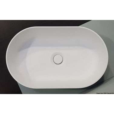 Puoliovaali tason päälle asennettava Ocritech-pesuallas valkoinen 450x260 mm