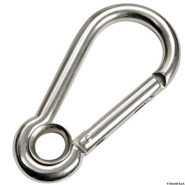 Karabinhage med glat lukning og øje AISI 316 6 mm