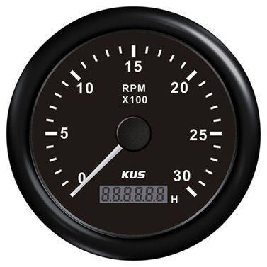 Kus Omdrejningstæller Benzin, Sort, 0-4000rpm med Timer 12/24v Ø:85