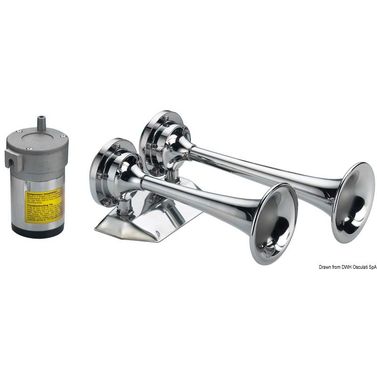 Forkrommet signalhorn med 2 trompeter 24 V