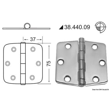 Gångjärn 2 mm standardtapp 74x75 mm