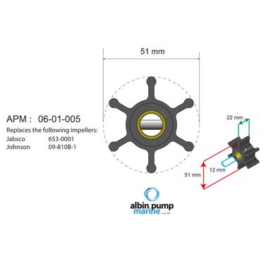 Albin Pump Marine Premium Impeller PN 06-01-005