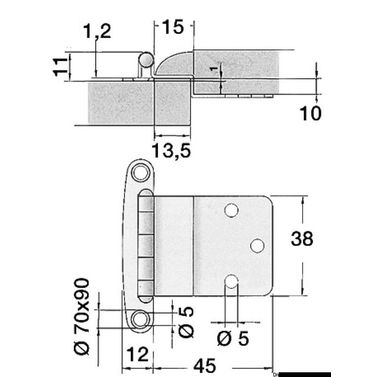 Hengsel i rustfritt stål 57x44 mm