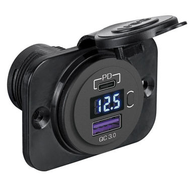 Digitalt voltmeter + dobbelt USB-udtag type A+C