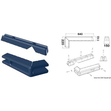 Laituri- ja paalufenderi 640 + 220 mm sininen