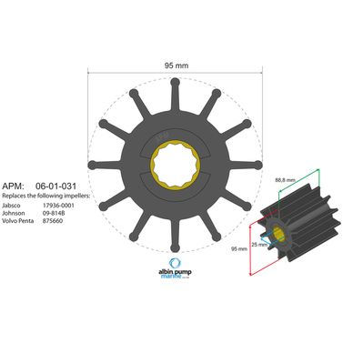 Albin Pump Marine Premium Impeller PN 06-02-031