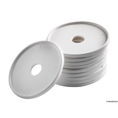 Rund underlagsplate i hvit polyetylen. Pakke: 10 stk.