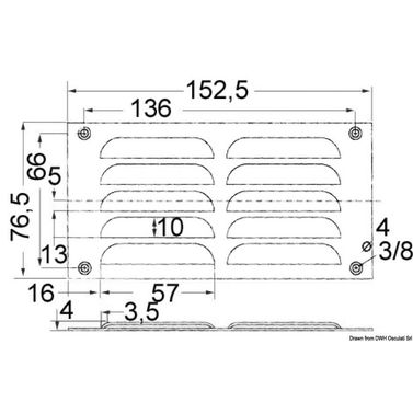 Lamelventil poleret SS + myggenet 76x152 mm