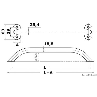 Ovalt rörhandräcke AISI316 19x25 mm 450 mm