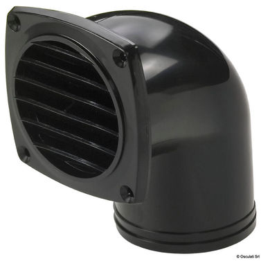 ABS ventilationsuttag med slanganslutning och krage, svart, 90°, 92 x 92 mm