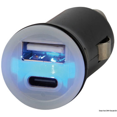 Kaksois-USB-pistoke tyyppi A+C 12/24V 2.4A