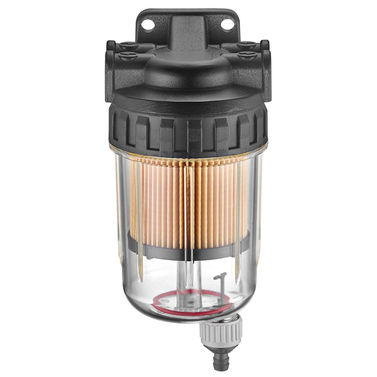 Bränslefilter 10 micron, Svart alu top, klar med avtapp.