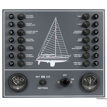 Elektrisk kontrollpanel for seilbåt med 14 brytere
