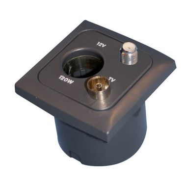 Indbygningstik med TV og 12v Udtag Brun