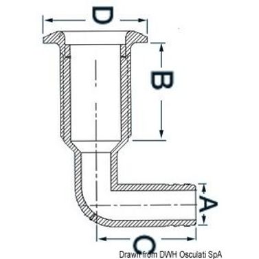 Nyloninen läpivienti 1" 25 mm ruostumattomalla teräspäällä, 90° adapteri