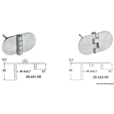 Gångjärn standardtapp spegelpolerad S 68.5x38,5 mm