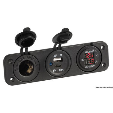 Digitalt voltmeter og amperemeter 12V USB-A + USB-C