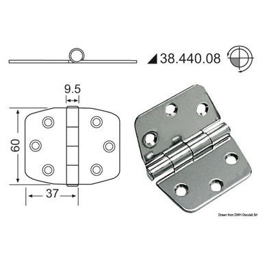 Hengsel 2 mm standardpinne 74x60 mm