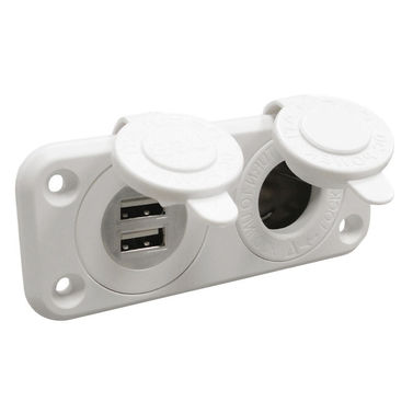 Cigarettænderudtag + dobbelt USB-udtag, hvidt