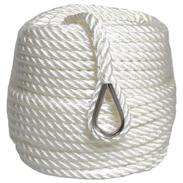 Robline ankarlina 3-slagen med kaus, vit 40 m