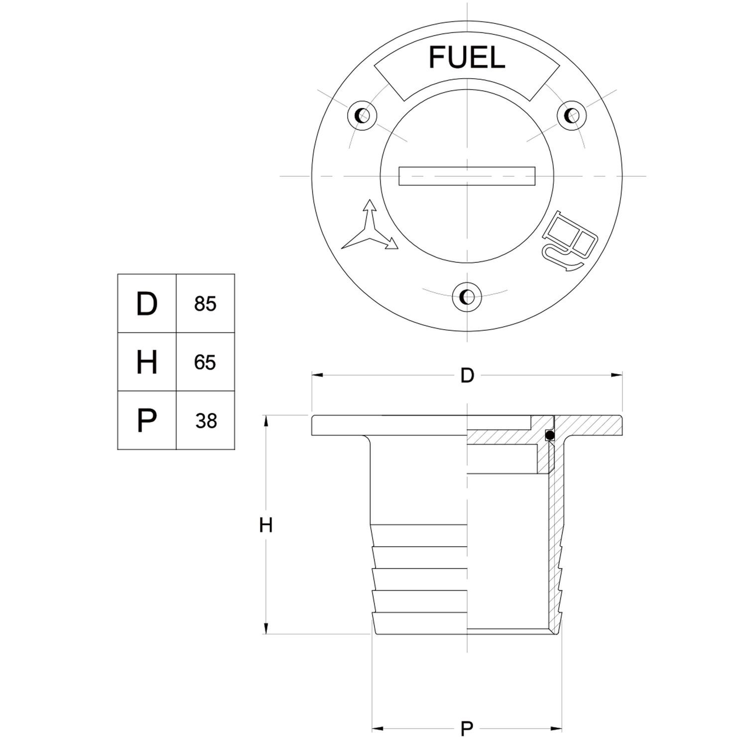 Däcksförskruvning "Fuel" 38mm