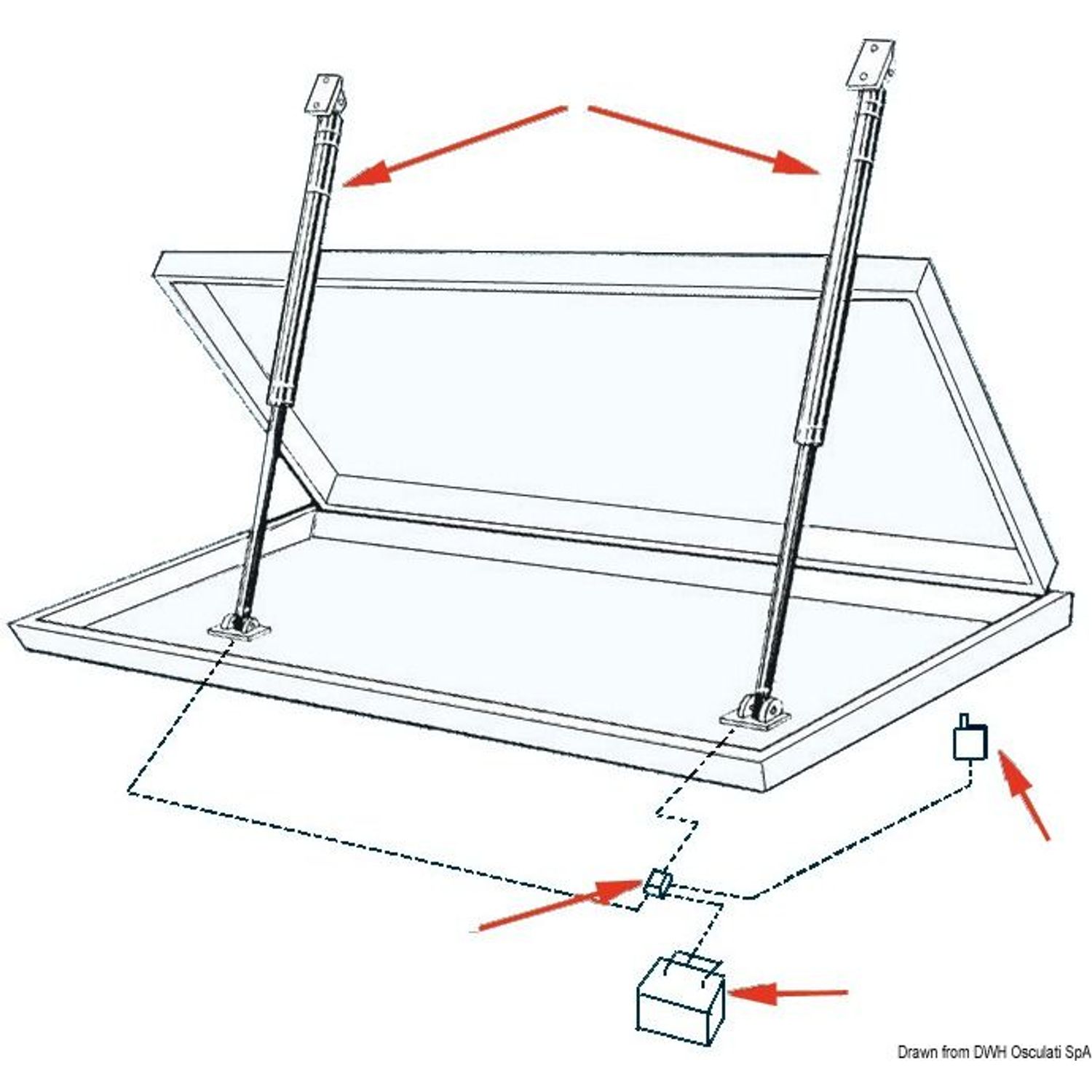 Kaksinkertainen luukunpidike luukuille 24 V 600 mm