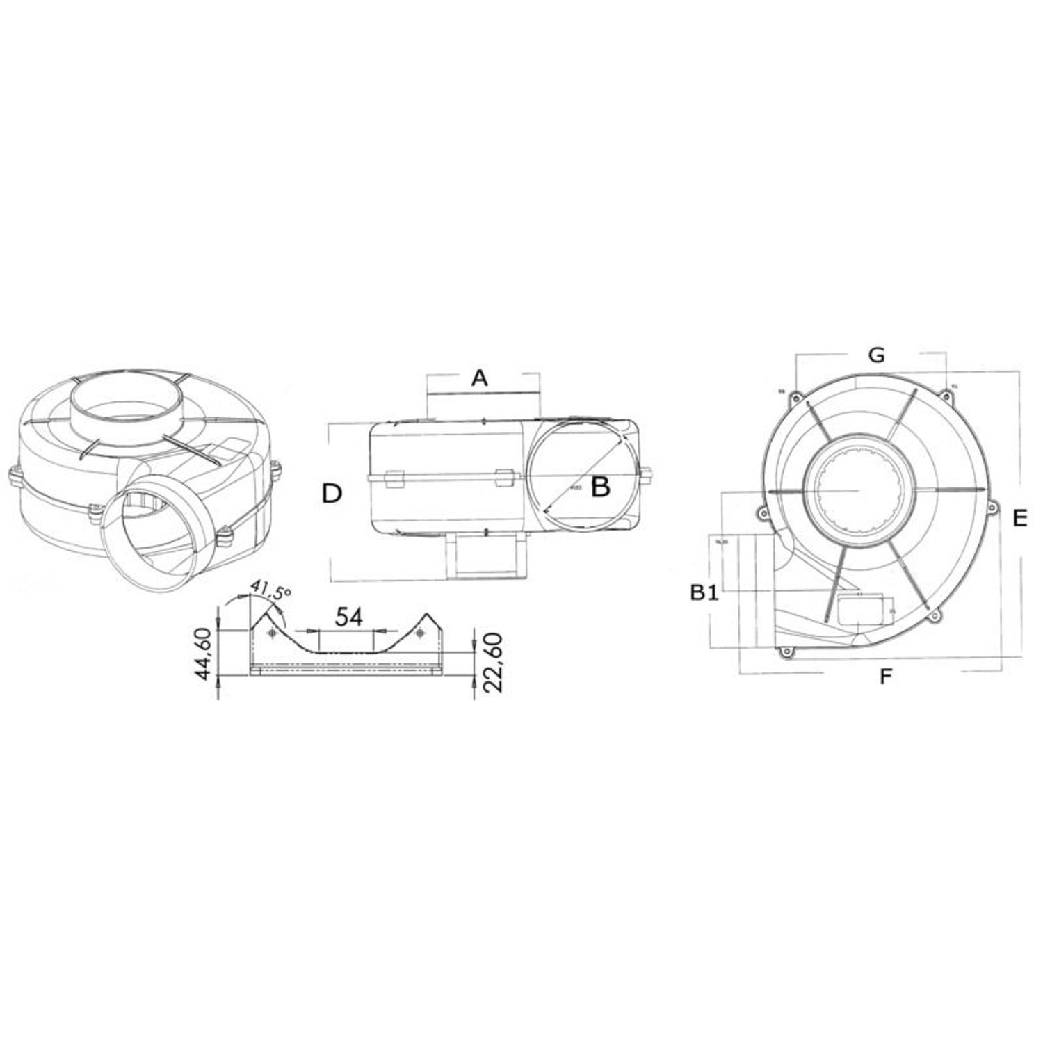 Centrifugalblæser med beslag 12 V 11.5 A