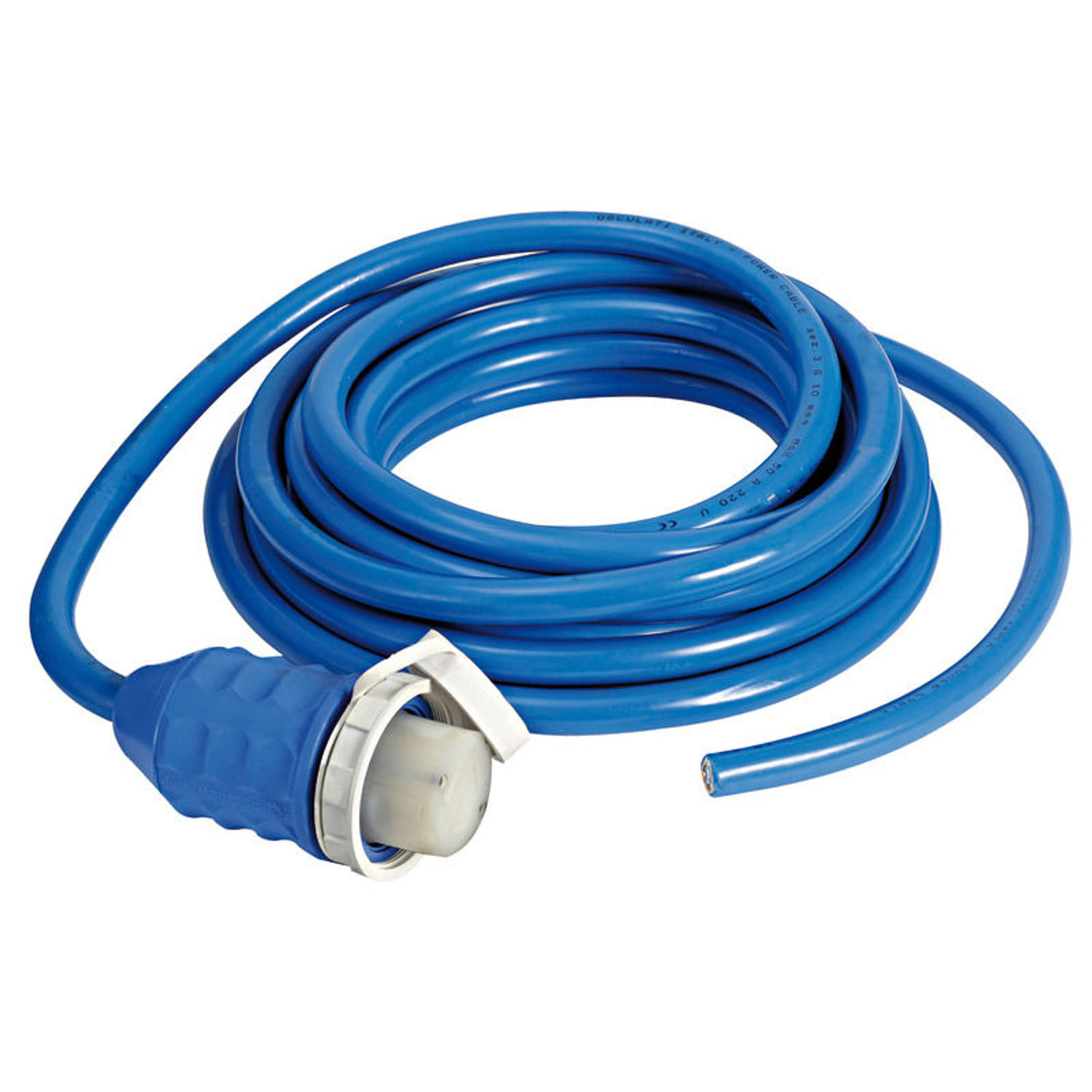 Formonteret stikkontakt + kabel blå 10 m 50 A