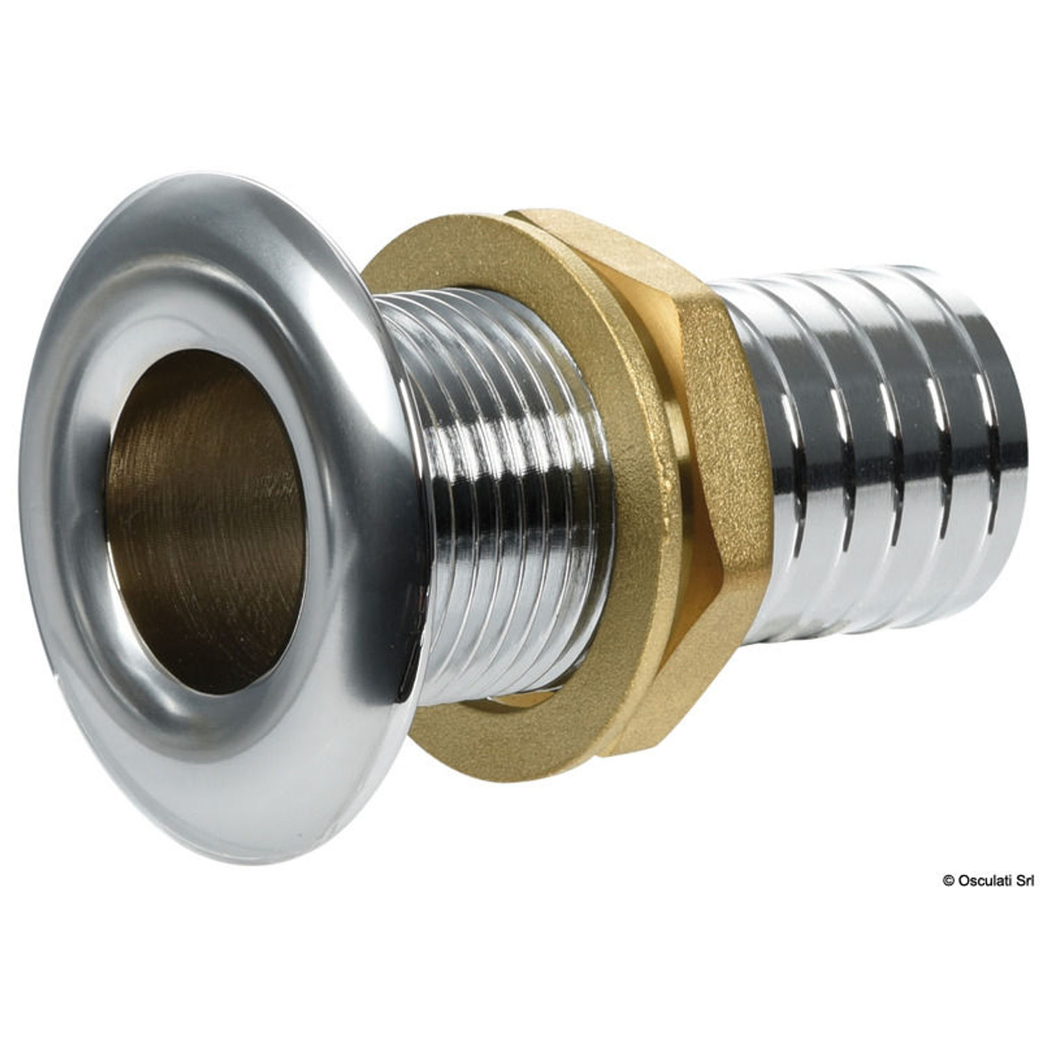 Bundventil i gul messing med slangetilslutning 2" x 56 mm