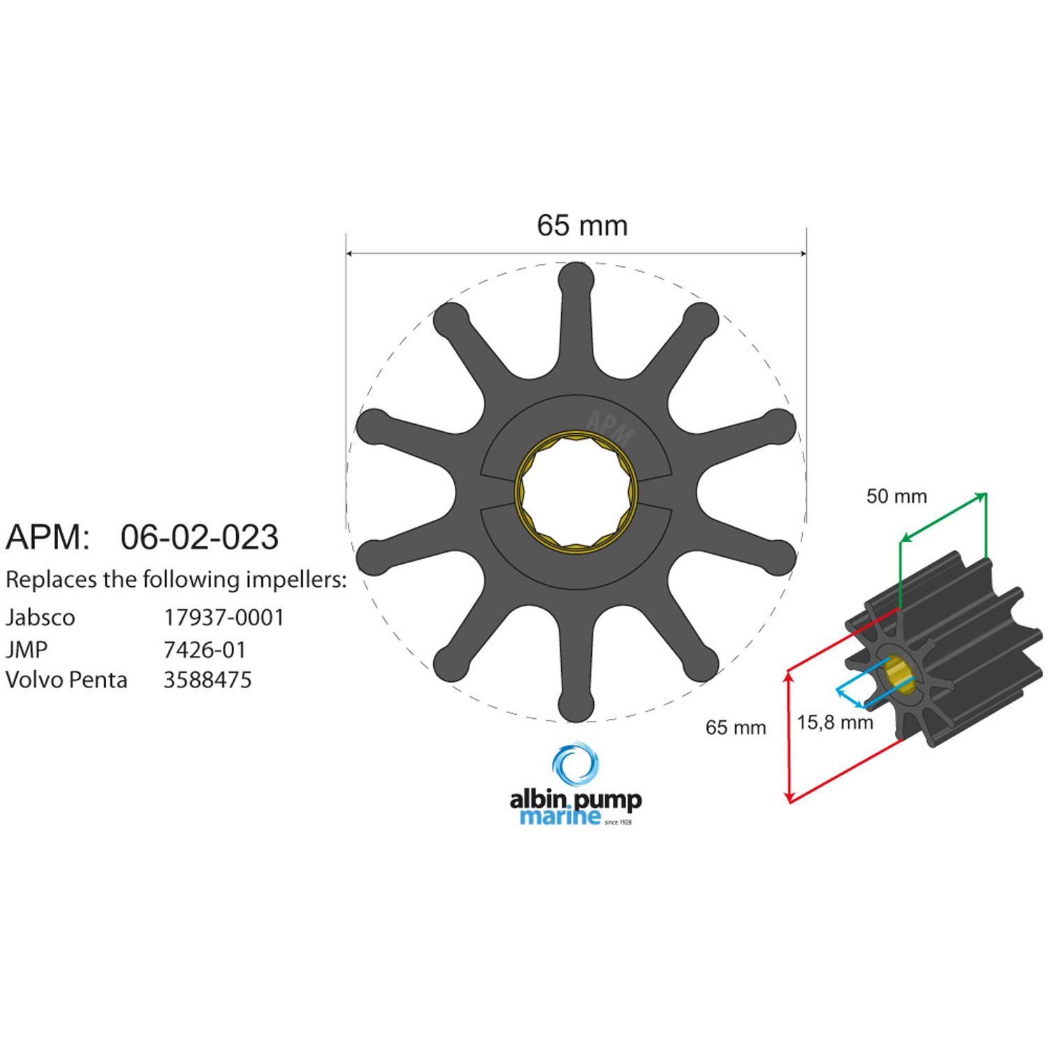 Albin Pump Marine Impeller 06-02-023