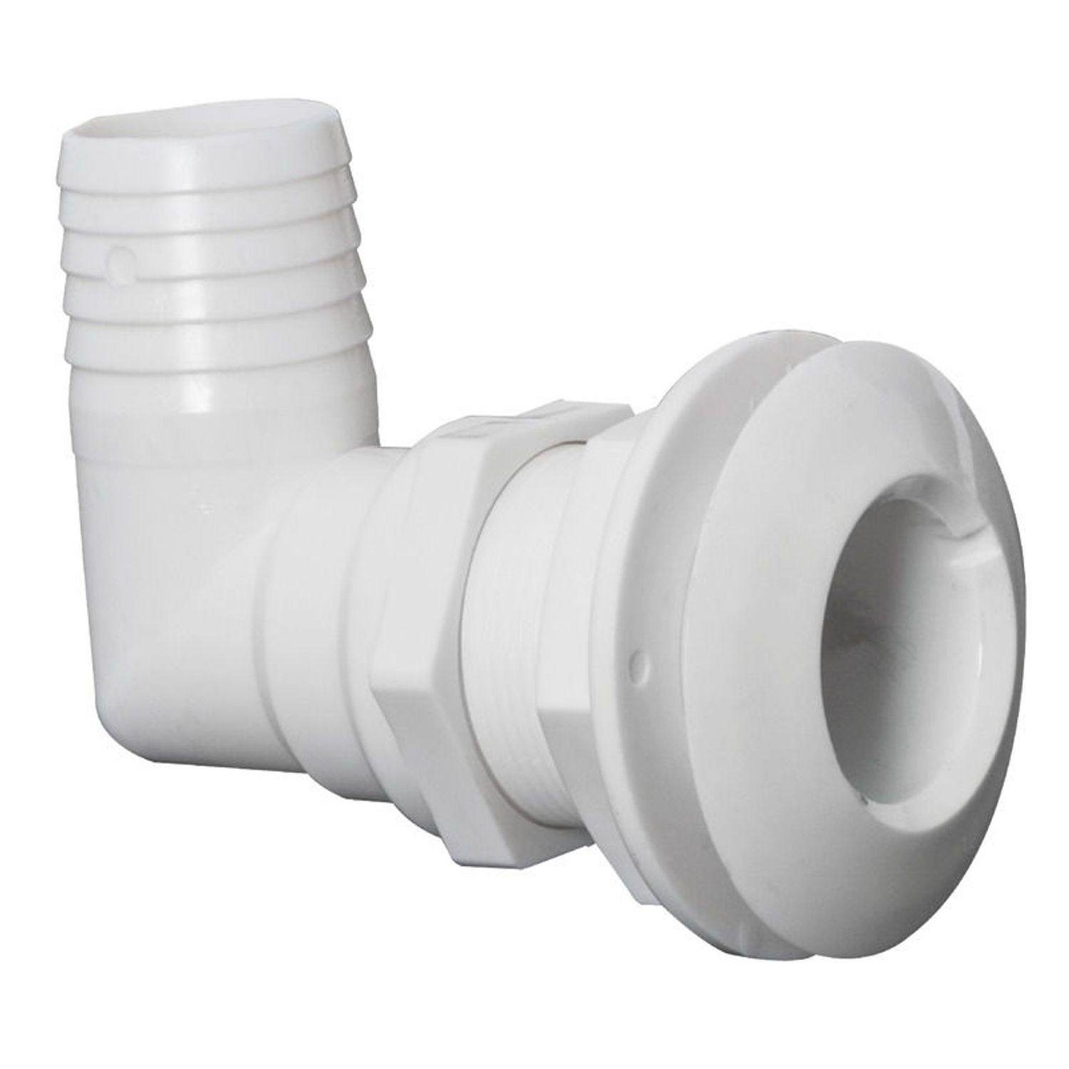 90° pohjaventtiili valkoinen muovi 1"1/2 x 38 mm