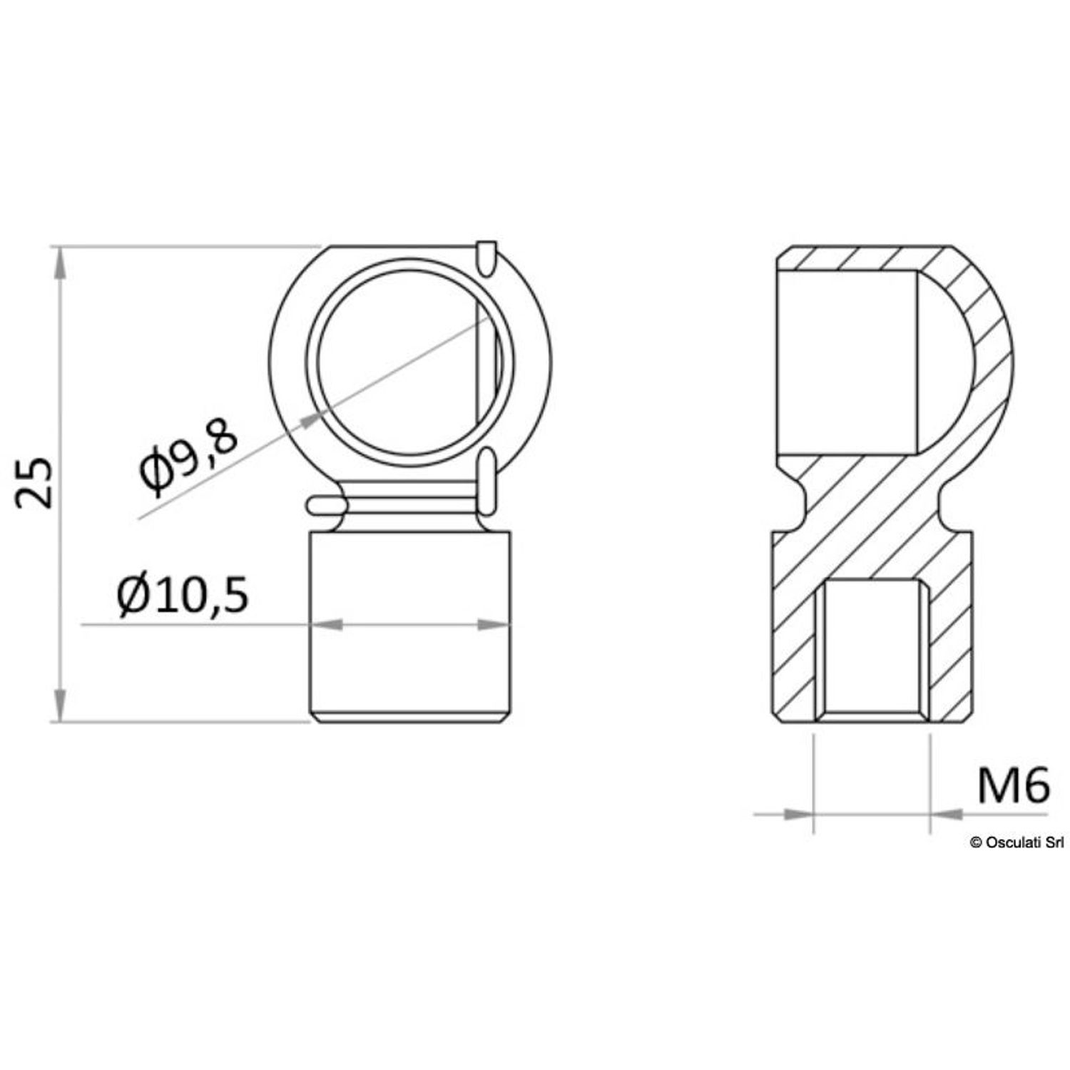 SS endestykke, 10 mm Ø kugle
