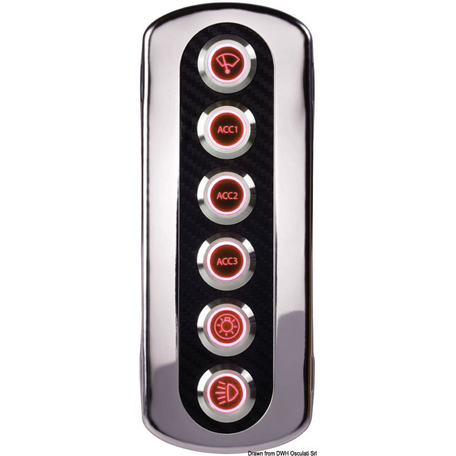 Bakbelyst kolfiberpanel. Röd LED