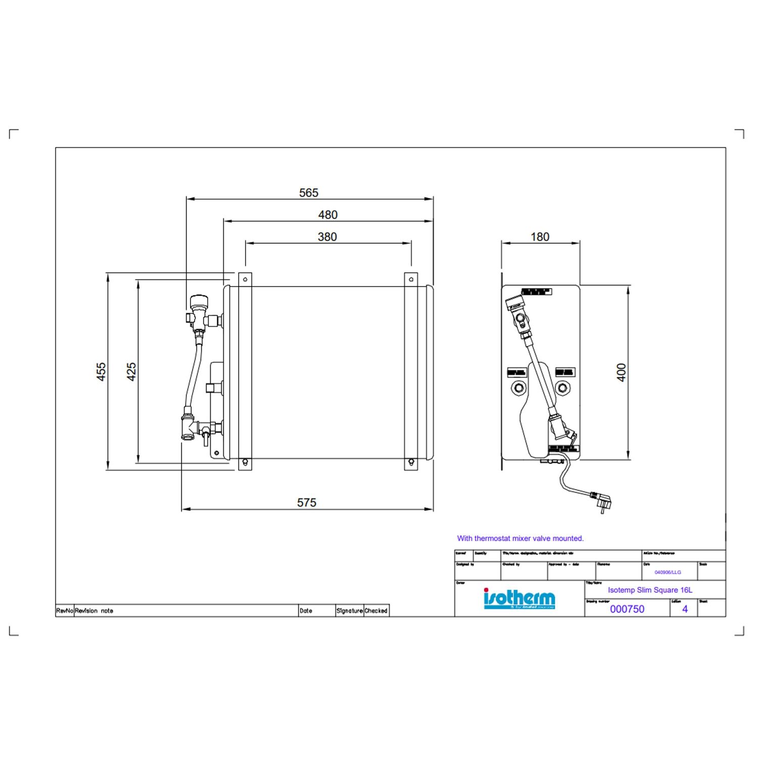 Isotemp varmtvandsbeholder SLIM SQUARE 16L 230V