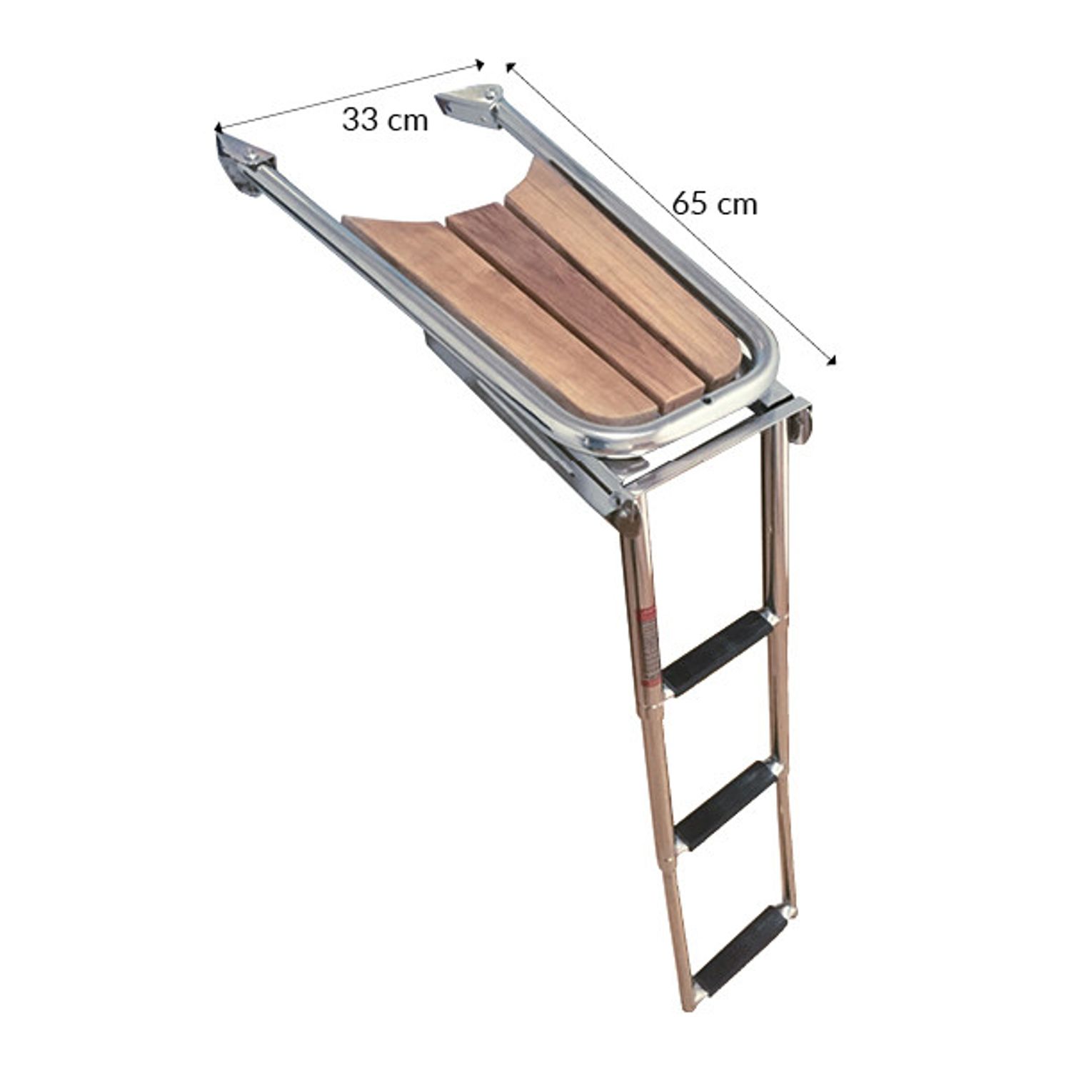 Stævnplatform med Stige, Teak og Rustfri Stål Ø25mm 33x65cm