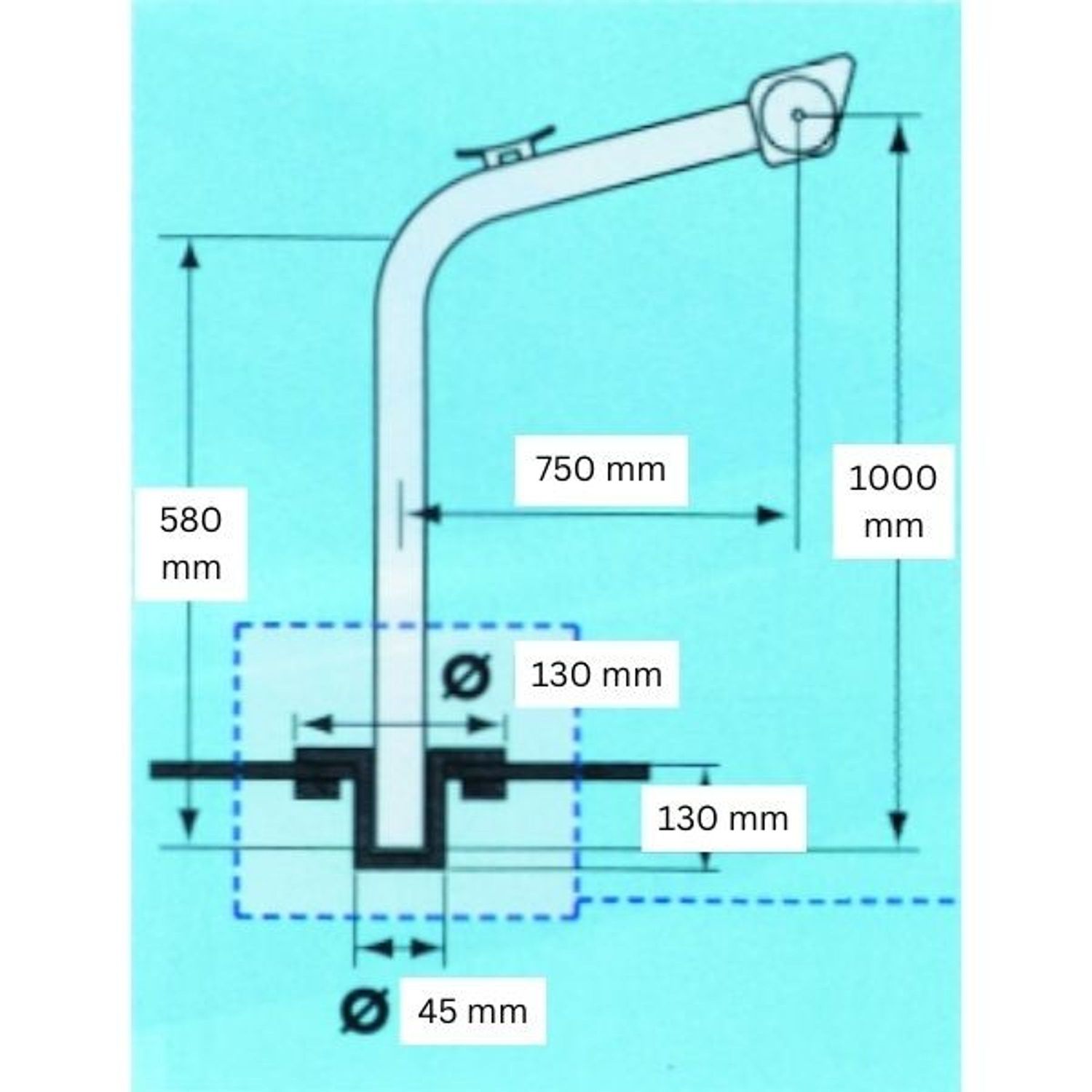 Komplett davit 2 stk. Armer maks 85 kg.