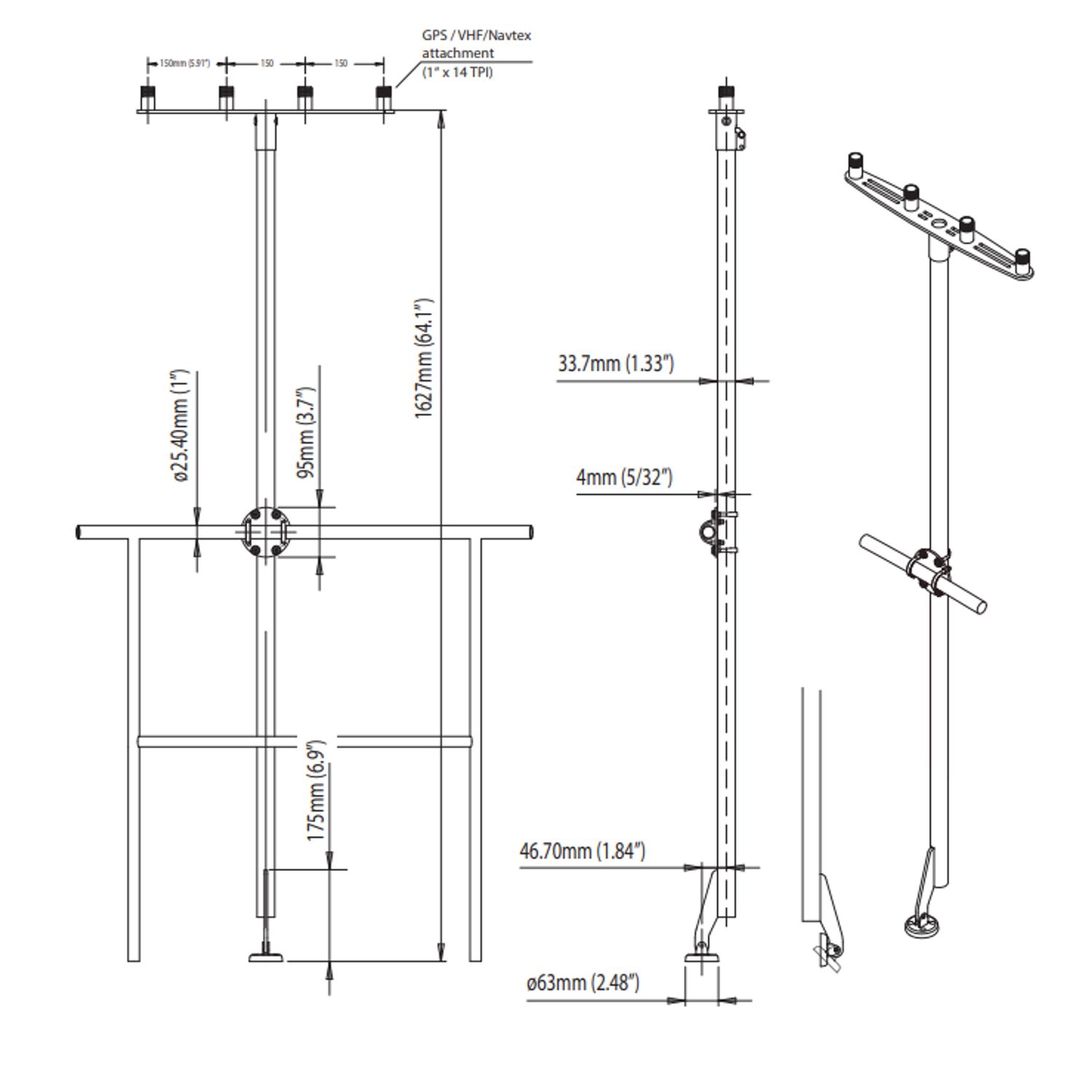 Scanstrut Antennemast for 4 Antenner