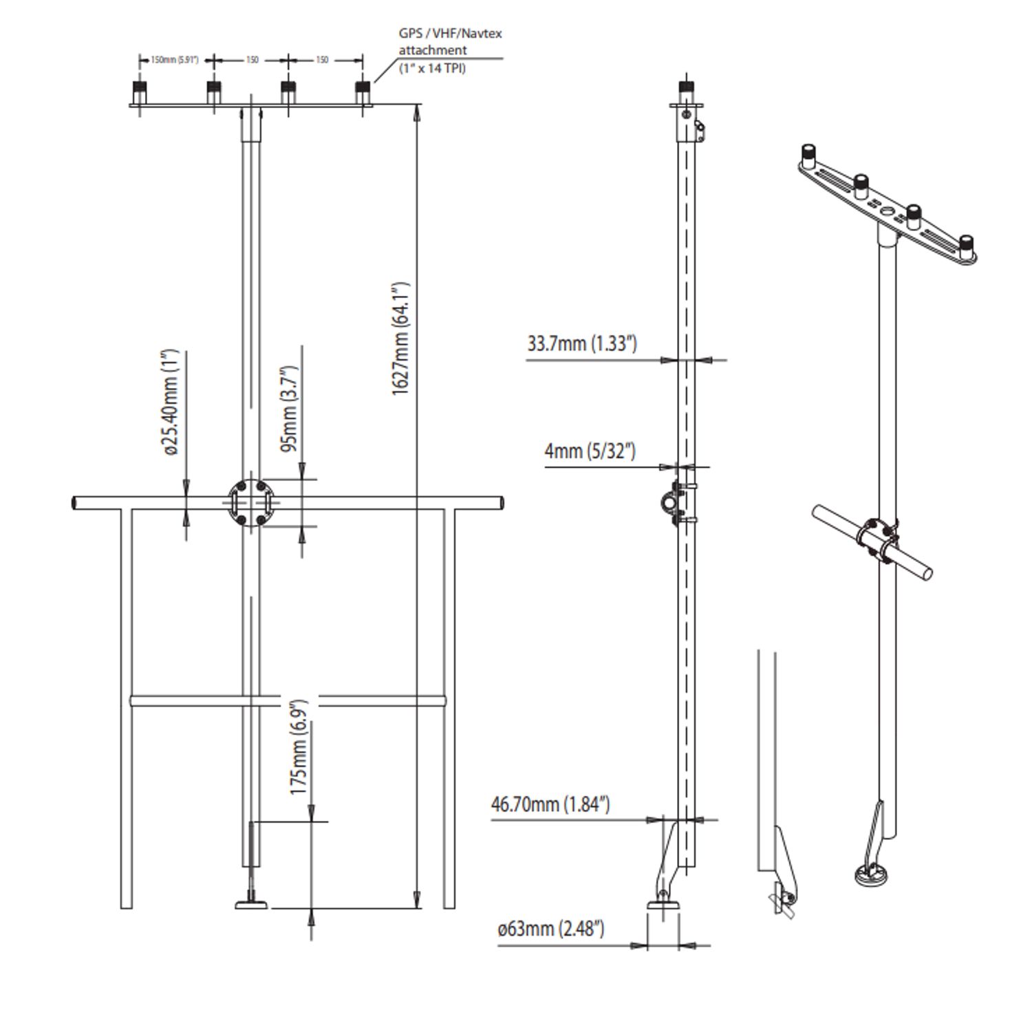 Scanstrut Antennemast til 4 Antenner 