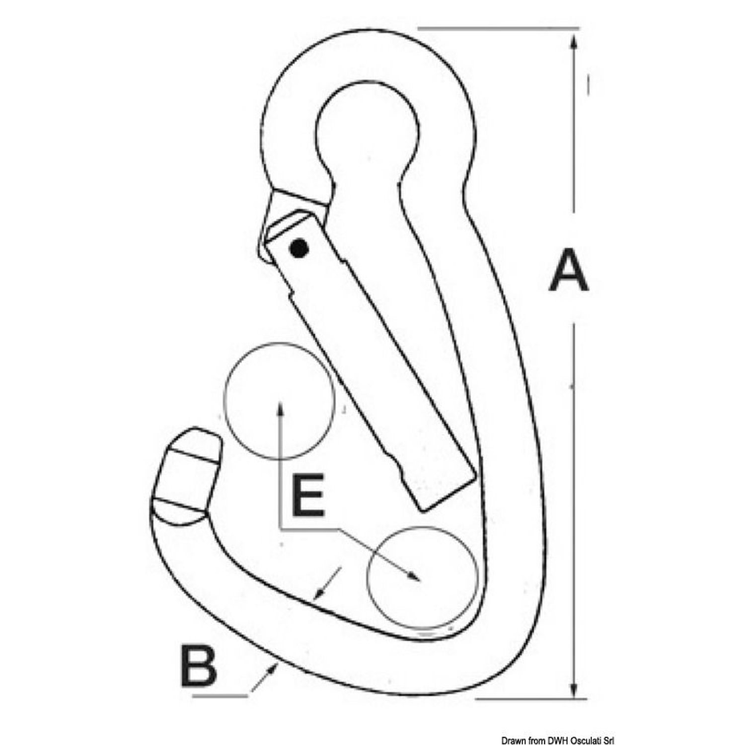 Karbinhake AISI 316 med öga, stor öppning 10 mm