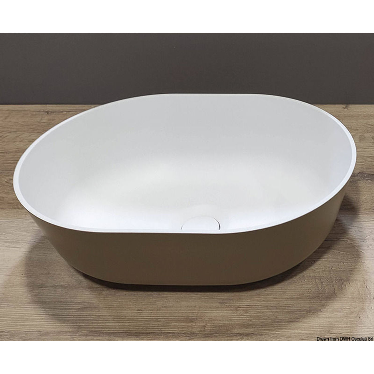 Benkeplatemontert halvoval servant i Ocritech hvit/beige 350x260 mm