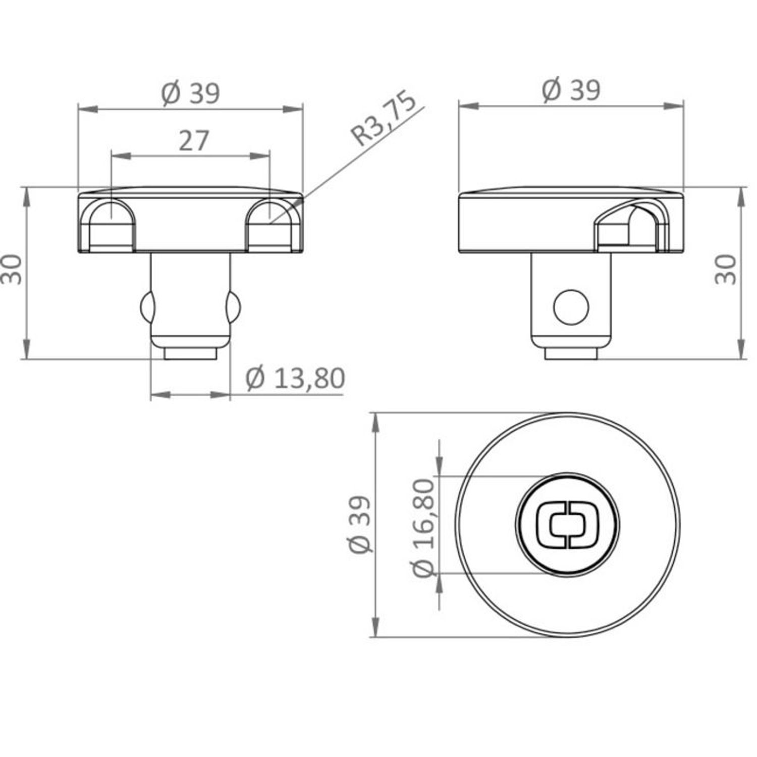 Rapid Lock-system, avtakbar del ø39*30h ss316 svart