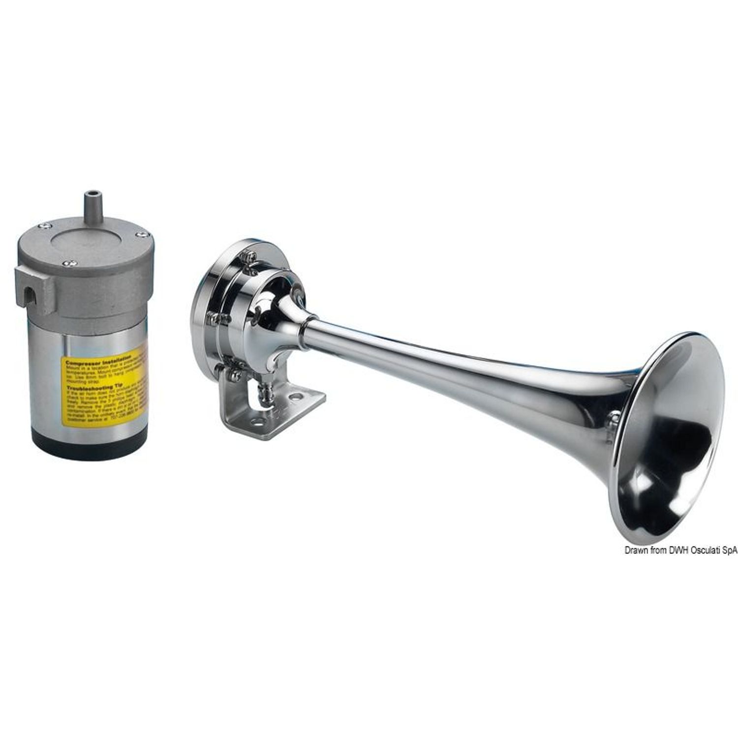 Forkrommet signalhorn med 1 trompet 24 V